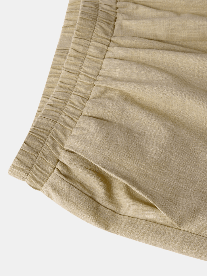 Solid Color Pocket Elastic Waist Casual Cotton Flare Leg Women Pants - MRSLM
