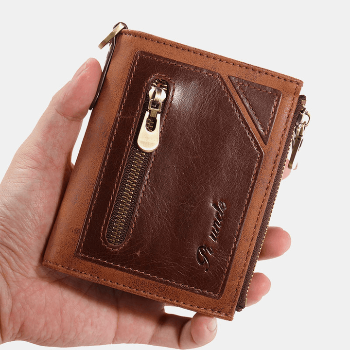 Men Bifold RFID Anti-Theft Genuine Leather Wallets Short Large Capacity Multi-Card Slot Card Holder Coin Purse Money Clip - MRSLM