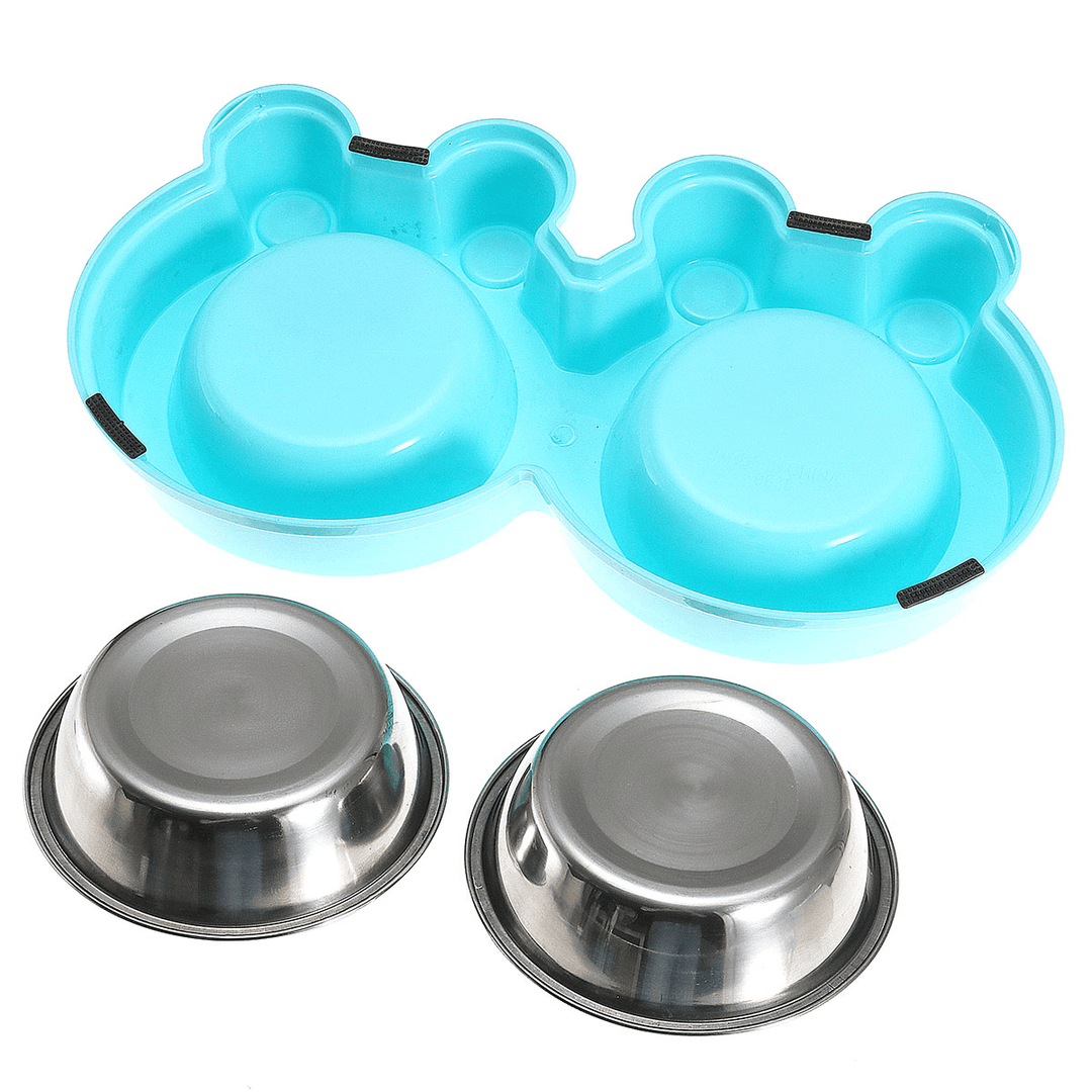 3Colors Frog Shape Pet Bowl Food Water Container Stainless Steel Dog Cat Feeder - MRSLM
