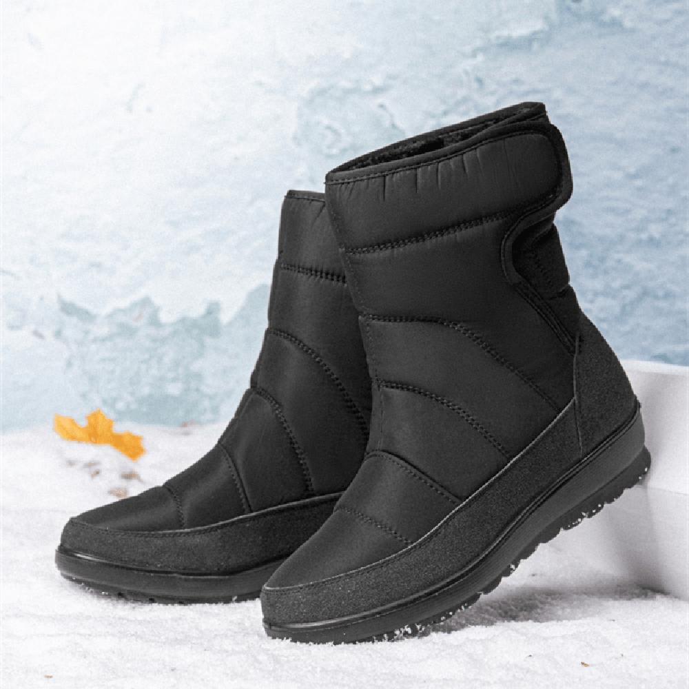 Women Casual Warm Lining Waterproof Hook Loop Short Calf Snow Boots - MRSLM