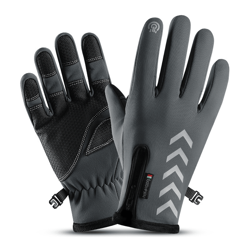 Cycling Warm Gloves Season Outdoor Waterproof Sports Anti-Skid Five-Finger Touch Screen Night Riding Highlight Reflective Gloves - MRSLM
