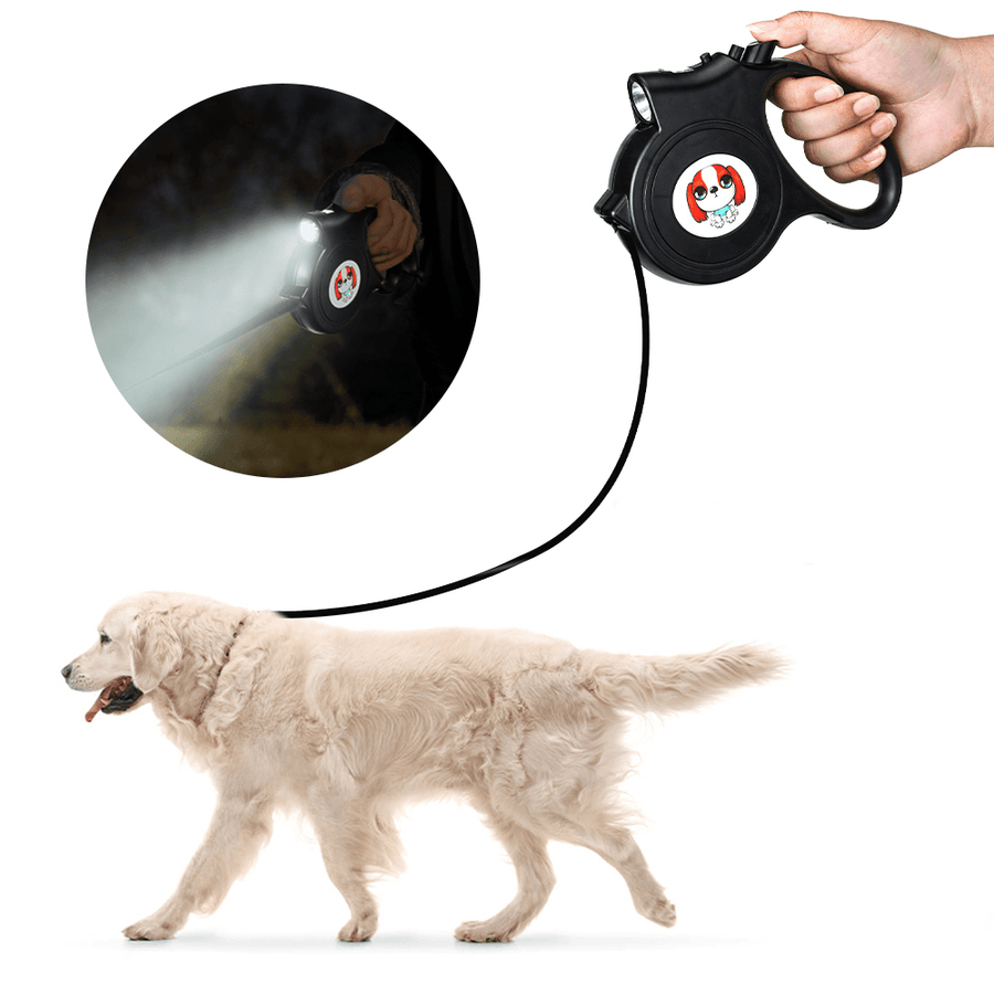 DIGOO DG-PL901 5M Retractable Pet Traction Leash Waterproof Automatic Flexible Dog Leash 360° Self-Locking Hook with LED Flashlight for Dogs Running Walking Pet Supplies - MRSLM