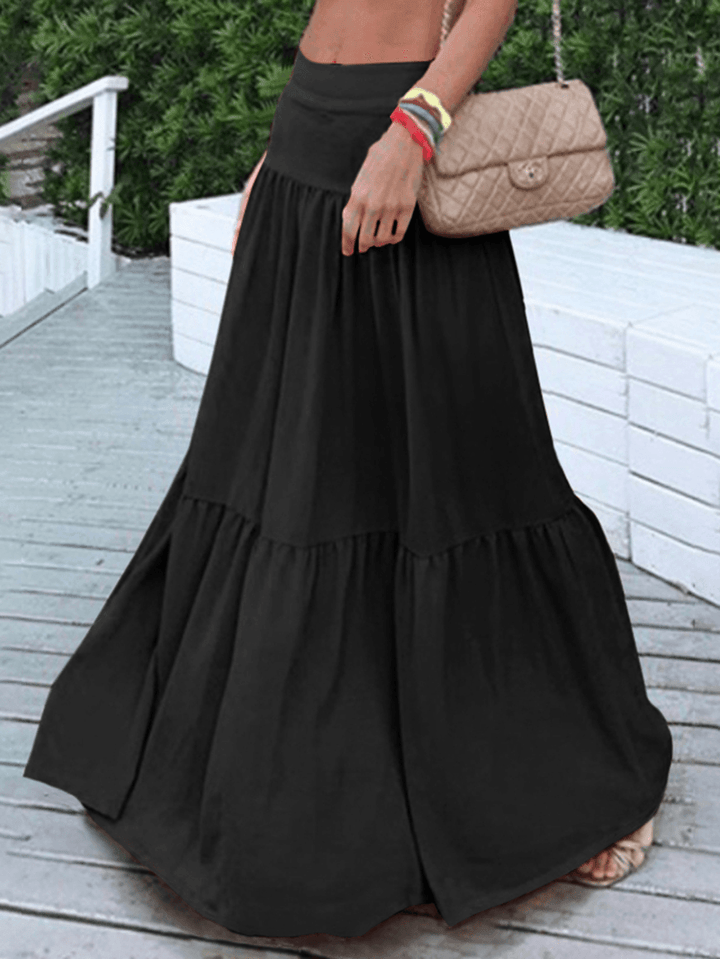 Casual Loose High Waist Pleating Side Zipper Long Skirts for Women - MRSLM