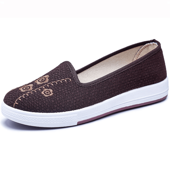 Women Embroidery Comfy Breathable Casual Shallow Slip on Flat Loafers - MRSLM