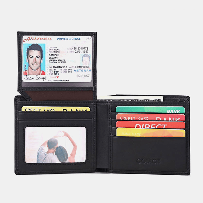 Men Horizontal Bifold RFID Blocking Card Case Retro Short Multi-Card Slot Card Holder Coin Purse Money Clip Driver'S License Wallet - MRSLM