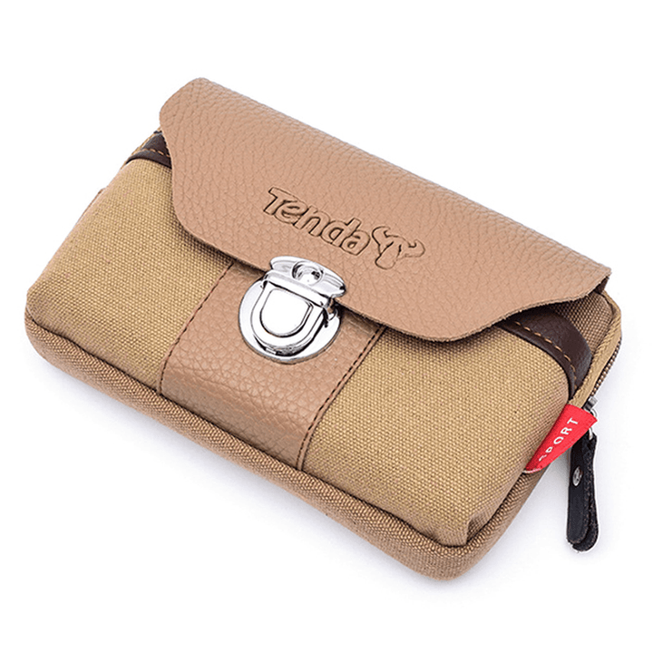 Men Canvas&Leather Belt Phone Bag Waist Bag Outdoor Crossbody Bag for 5.5 in Phones - MRSLM