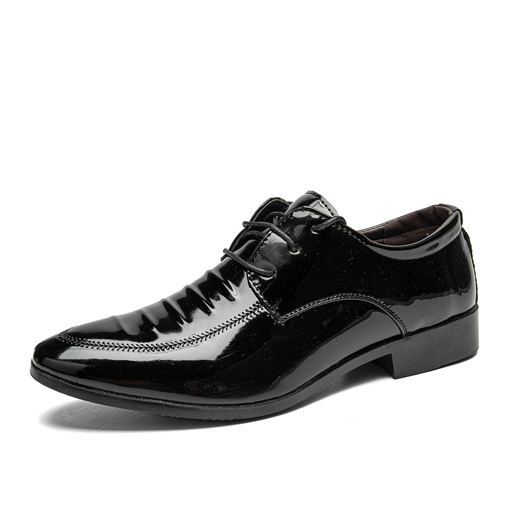 Men Leather Breathable Pointy Toe Soft Sole Lace up Business Casual Dress Shoes - MRSLM