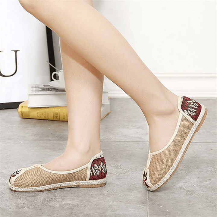 Women Casual Slip on Flax Outdoor Flat Loafers - MRSLM