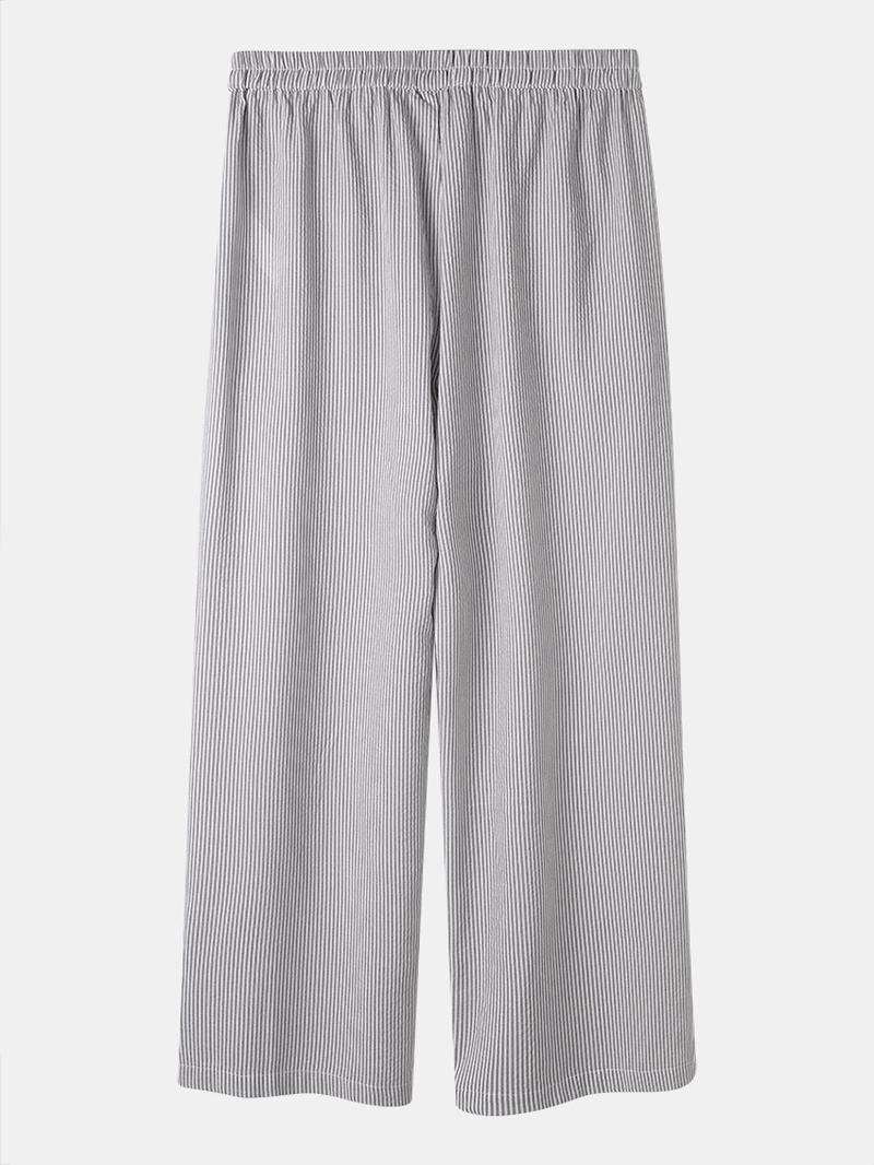 Striped Print Elastic Waist Pocket Wide Leg Casual Pants for Women - MRSLM