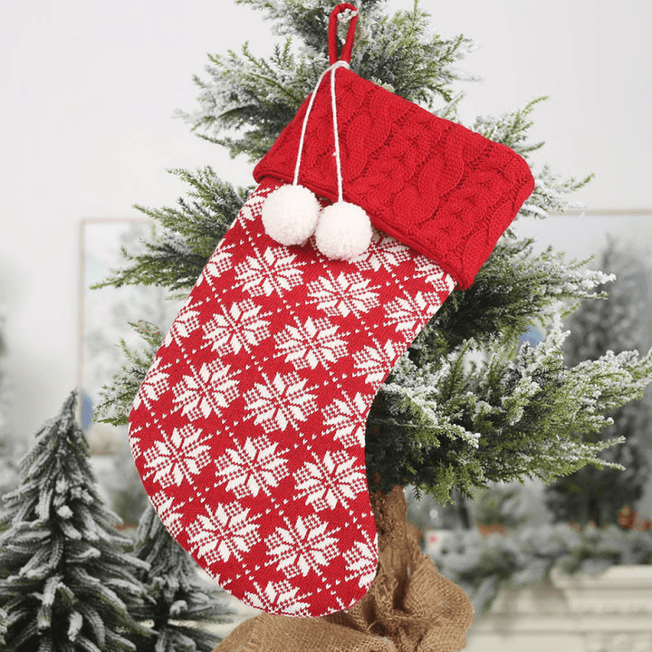 Knitted Christmas Stockings Gift Holders with Two Pom-Poms Xmas Tree Fireplace Hanging Ornaments Chrismas Decorations Sock - MRSLM