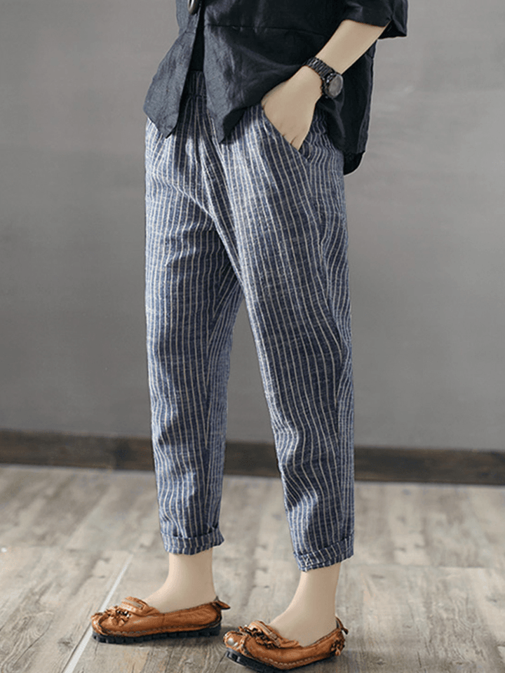 Women Striped High Waist Long Harem Pants Loose Trousers - MRSLM