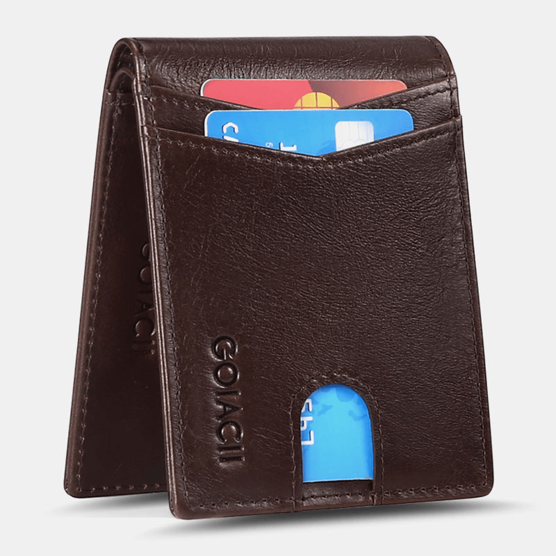Men Short Oil Wax First Layer Cowhide Wallet RFID Blocking Multi-Card Slot Card Holder Coin Purse - MRSLM