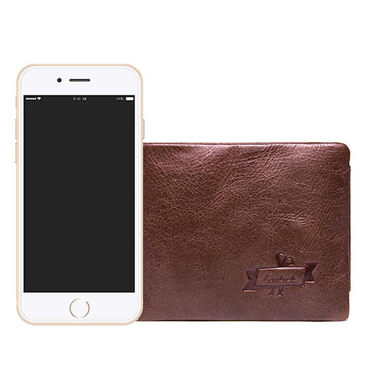 Men Genuine Leather Multifunctional Large Capacity Coin Bag 10 Card Slots Trifold Wallet - MRSLM