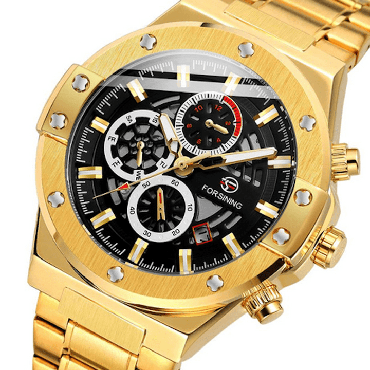 FORSINING FSG6914 Fashion Men Automatic Watch Luminous Date Week Display 3ATM Waterproof Mechanical Watch - MRSLM