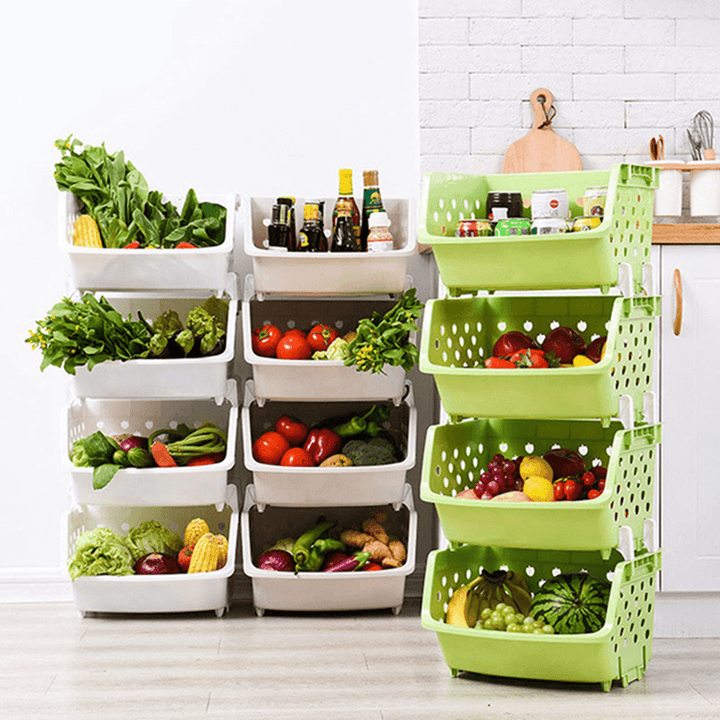 4 Tiers Plastic Stacked Storage Basket Fruit Vegetables Holders Shelf Rack Store for Kitchen Tools - MRSLM