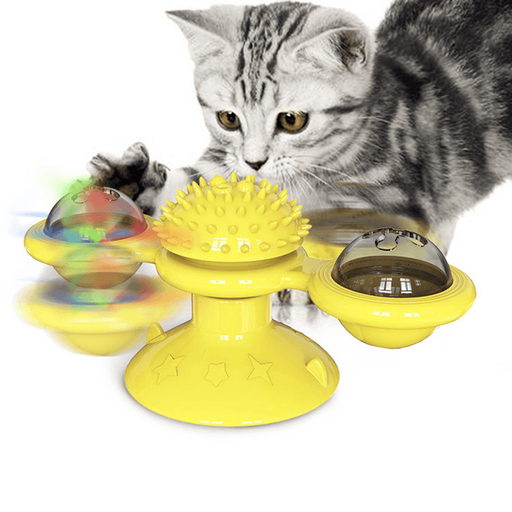 Dog Cat Food Ball Pet Toy Flip-Top Spinning Mill Scratch-Itch Toys Brush for Home Games - MRSLM