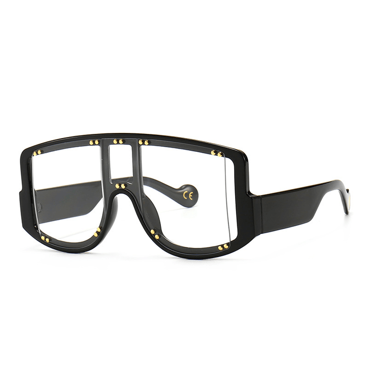 Large-Frame Mask-Shaped Wide-Leg Rivet Inlaid Sunglasses - MRSLM