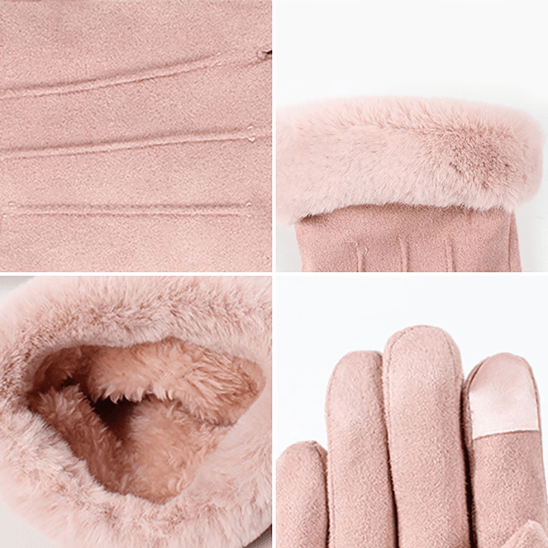 Women Warm Thick plus Velvet Lined Suede Windproof Gloves - MRSLM
