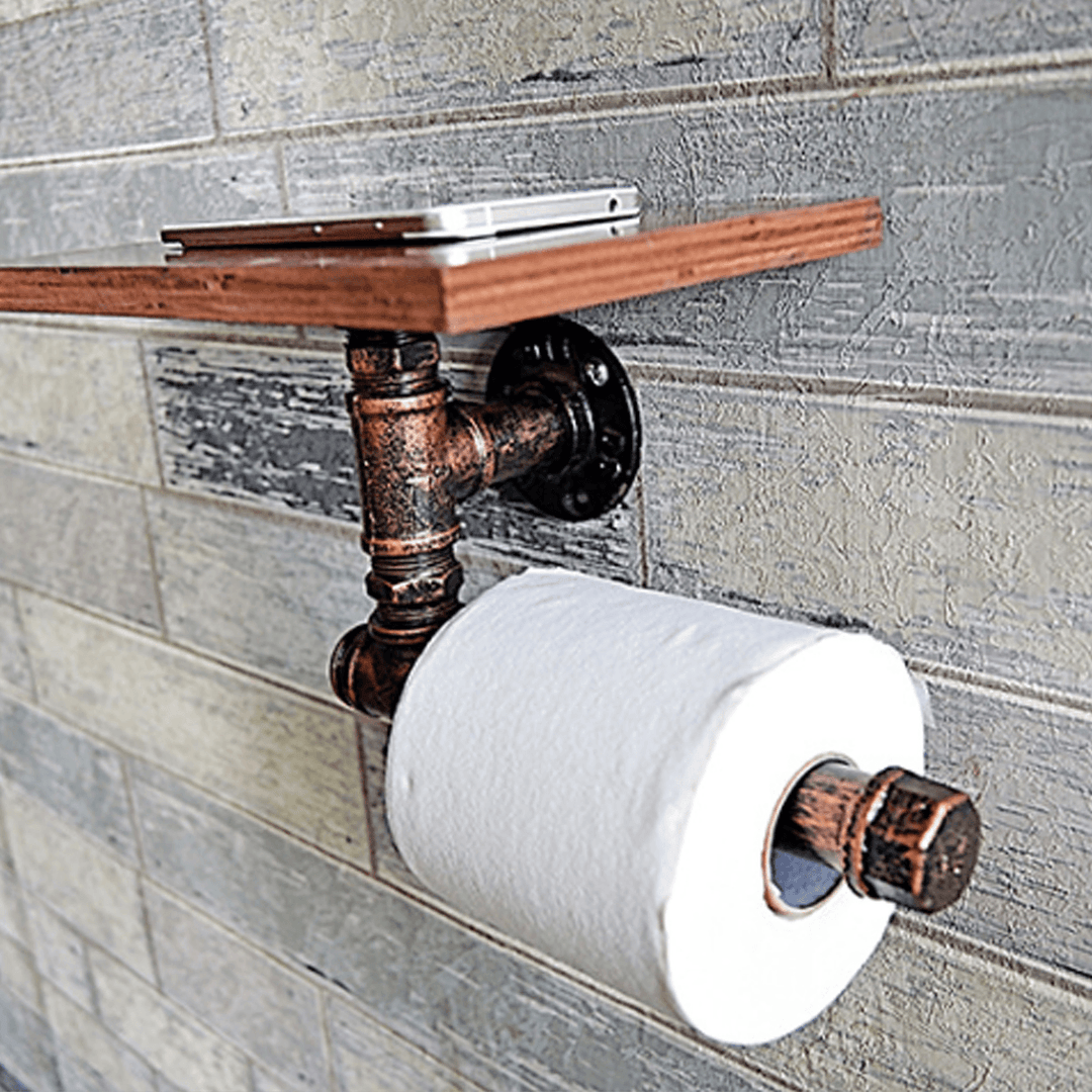 Vintage Toilet Roll Towel Holder Wooden Metal Retro Bathroom Standing Storage Holder - MRSLM