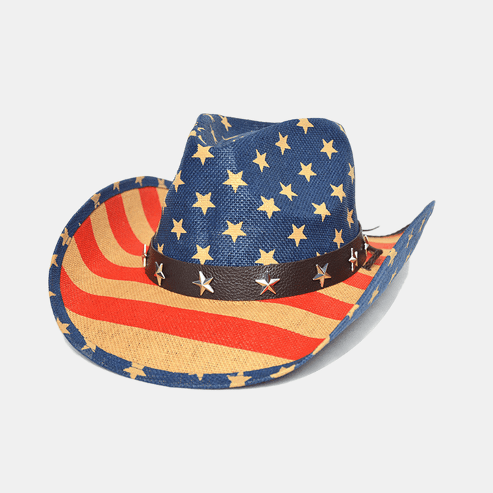 American Flag Panama Western Cowboy Hat Sailor Dance Hat Patriotic Jazz Hat - MRSLM