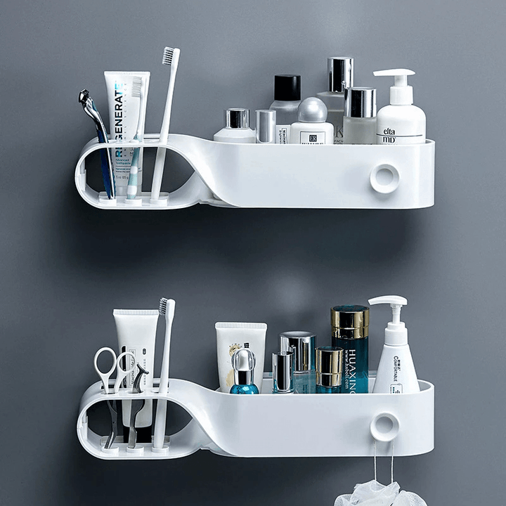 Wall-Mounted S Shape Toothbrush Holder Waterproof Strong Load-Bearing Storage Rack Nail-Free Bathroom Shelf - MRSLM