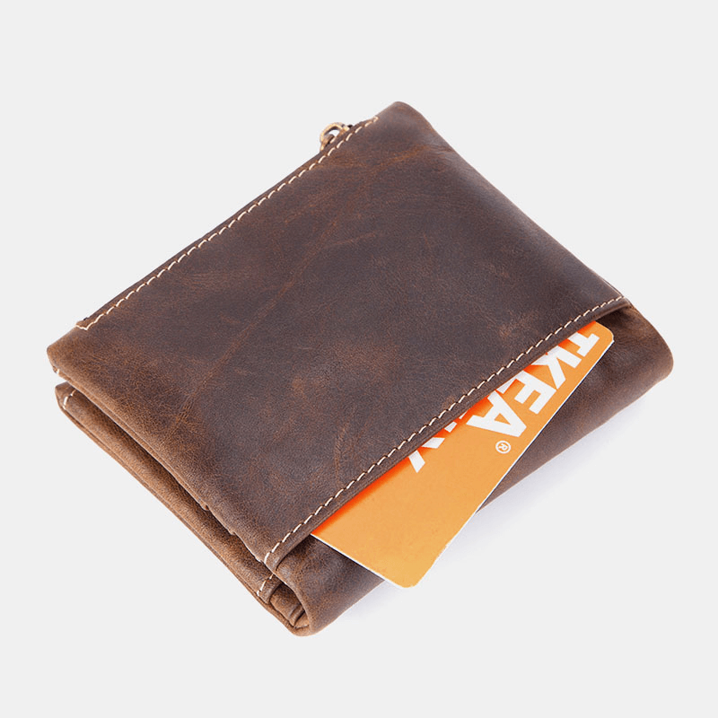 Men Genuine Leather Short RFID Anti-Magnetic Multi-Card Slot ID Wallets Card Case Money Clip Coin Purse Wallet - MRSLM