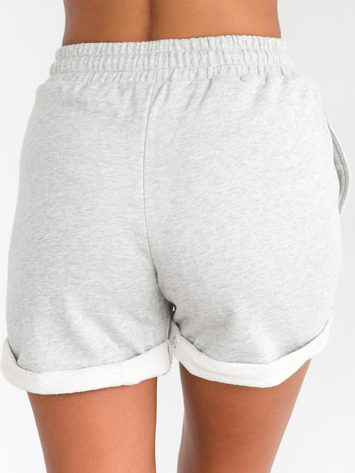 Women Simple Solid Color Drawstring Pocket Casual High Waist Shorts - MRSLM