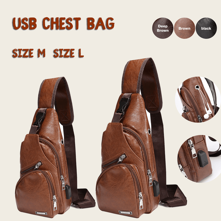 Men Outdoor Shoulder Resistant anti Theft Chest Bag Travel Daypack with USB Charging Port - MRSLM