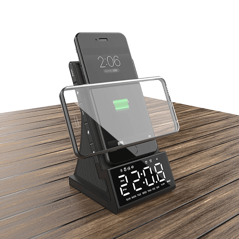 Bluetooth 5.0 Wireless Clock Charging Dock Stand Fm Radio Bluetooth Speaker USB Fast Charger LED Alarm Clock for Home Decor - MRSLM