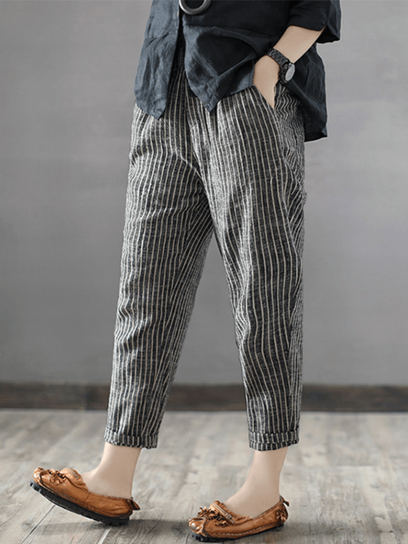 Women Striped High Waist Long Harem Pants Loose Trousers - MRSLM