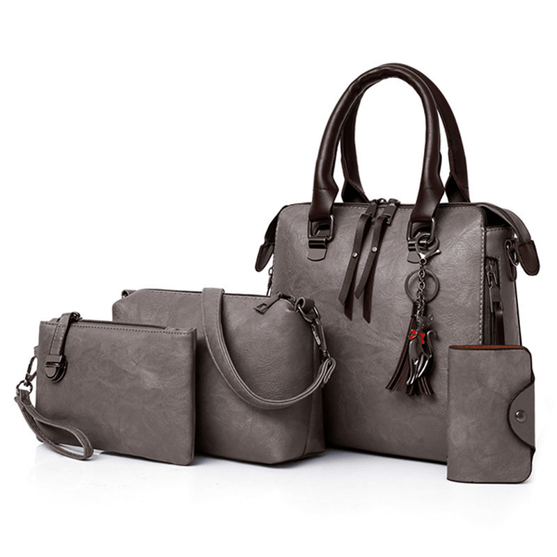 4 PCS Women Faux Leather Handbag Vintage Elegant Multi-Function Crossbody Bag - MRSLM