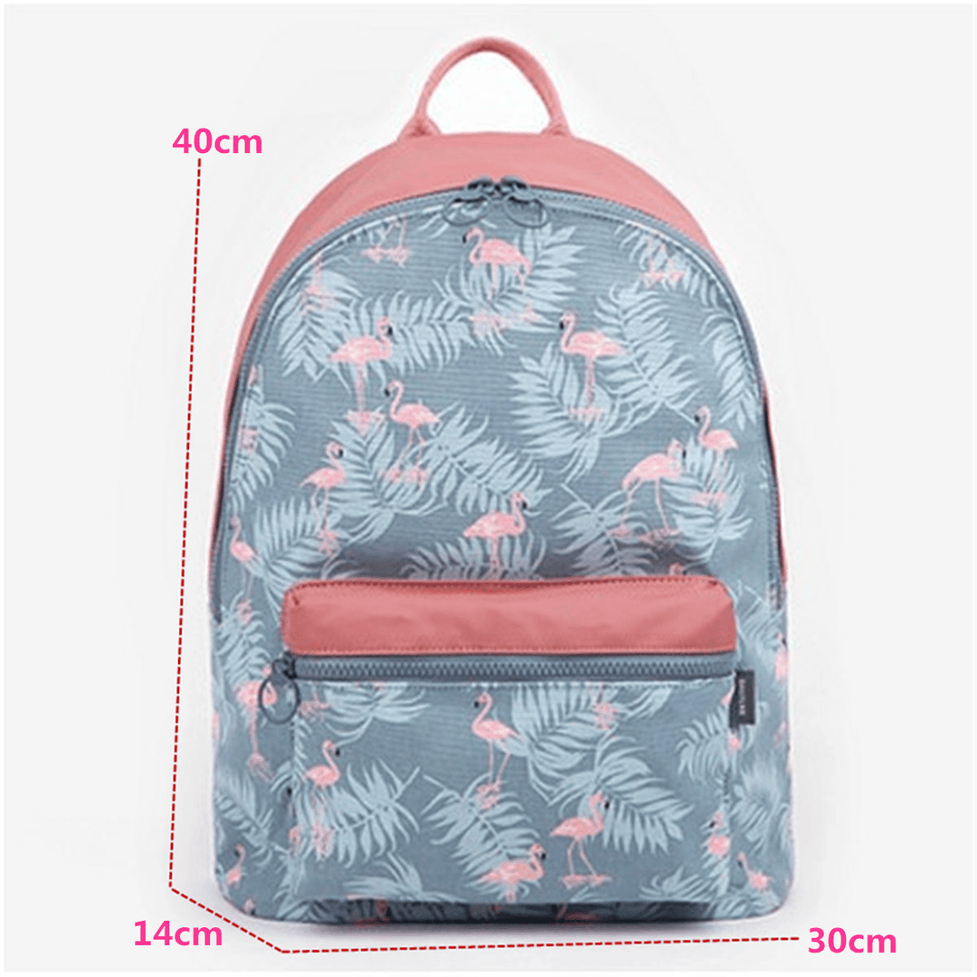 Women Flamingo Cartoon Printing Backpack Floral Casual Girl School Bag - MRSLM
