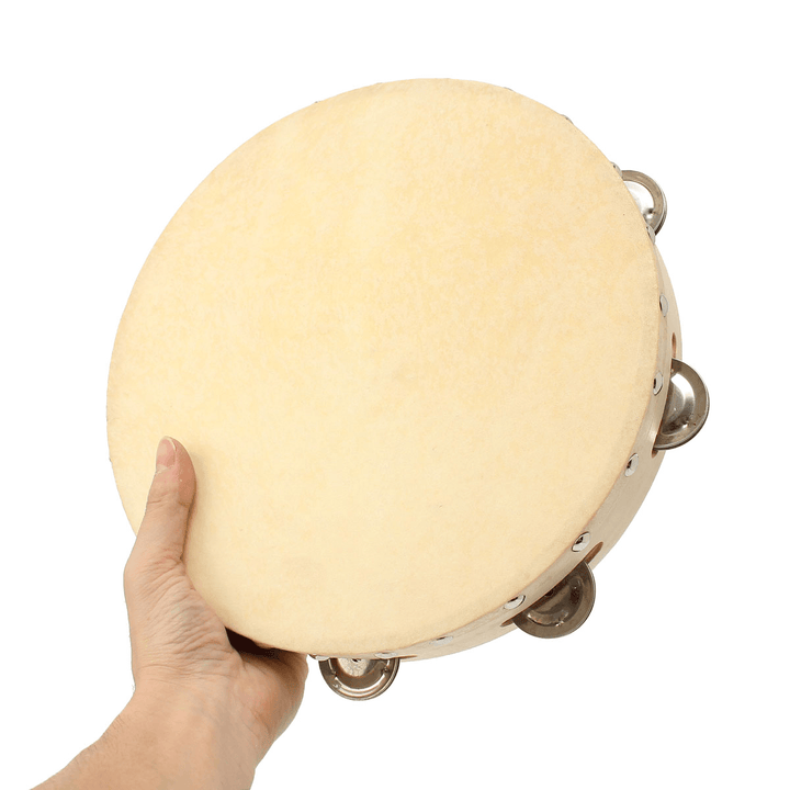 10 Inch Wood Tambourine Percussion Jingles Bell Musical Instrument Kids Educational Toys - MRSLM