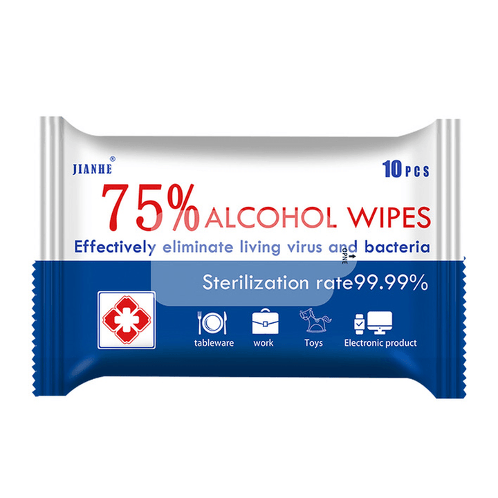 10 PCS 10 Sheets/Pack 75% Alcohol Wipes Portable Hand Towel Swabs Pads Disinfection Cleaning Wet Wipes Outdoor Cleaning Sterilization Wipes Paper - MRSLM