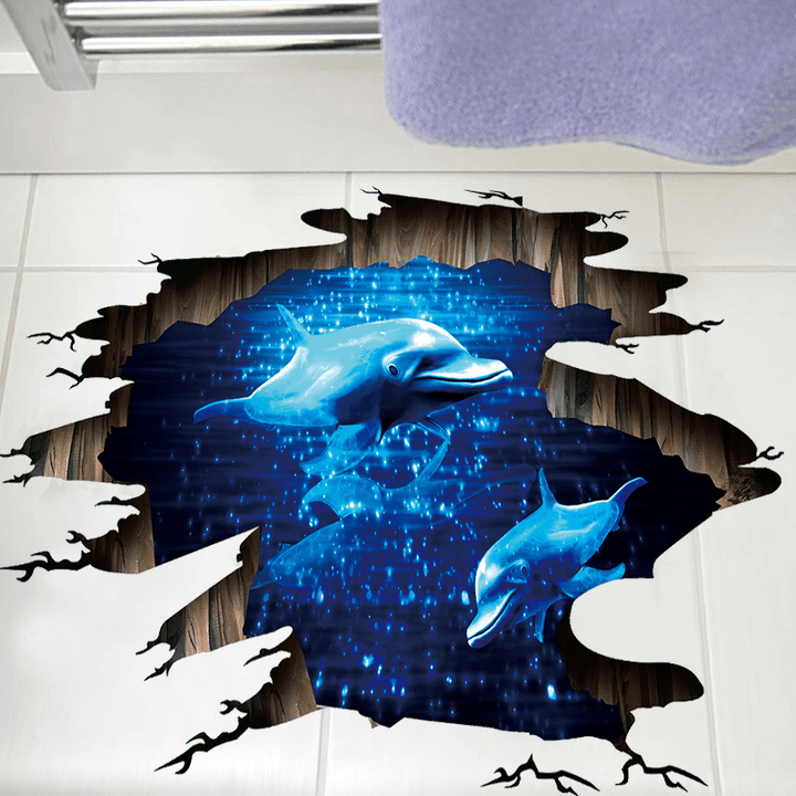 Miico Creative 3D Deep Sea Dolphin Removable Home Room Decorative Wall Floor Decor Sticker - MRSLM
