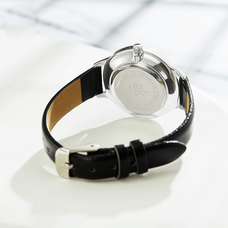 SHENGKE SK K0116 Fashion Simple Dial Conspicuous Leather Strap Women Quartz Watch - MRSLM