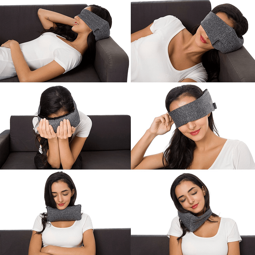 Portable Travel Compact Pillow Eye Mask 2 in 1-Soft Goggles Neck Support Pillow for Airplane - MRSLM