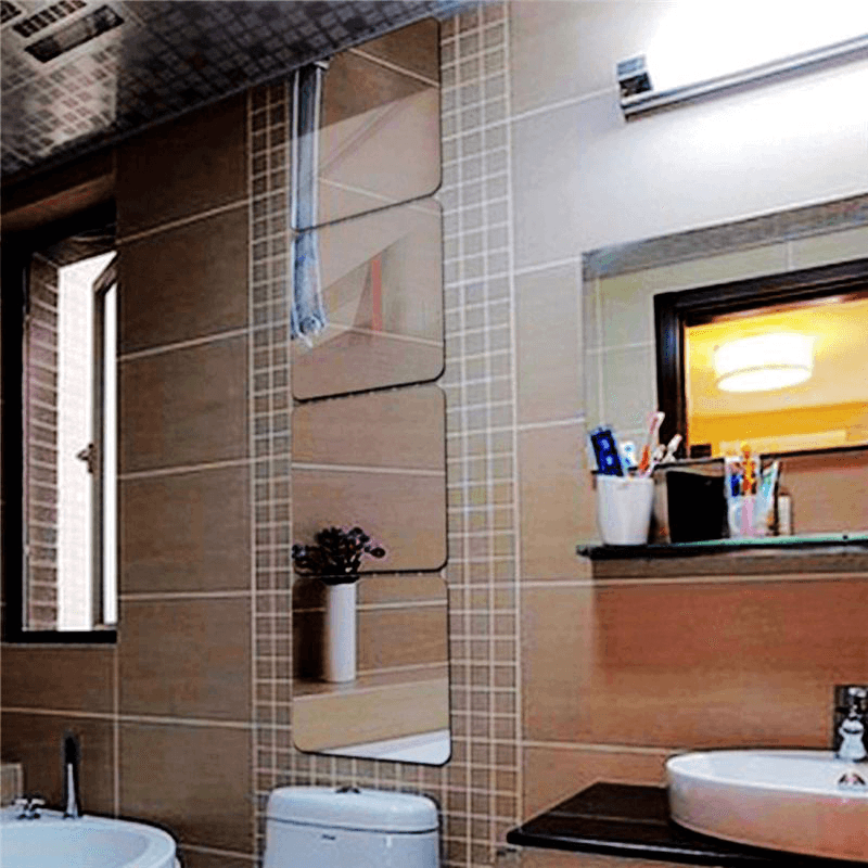 Honana BX-190 Mirror 3D Acrylic Silver Wall Sticker Decal Bathroom DIY Square Mirror Sticker - MRSLM