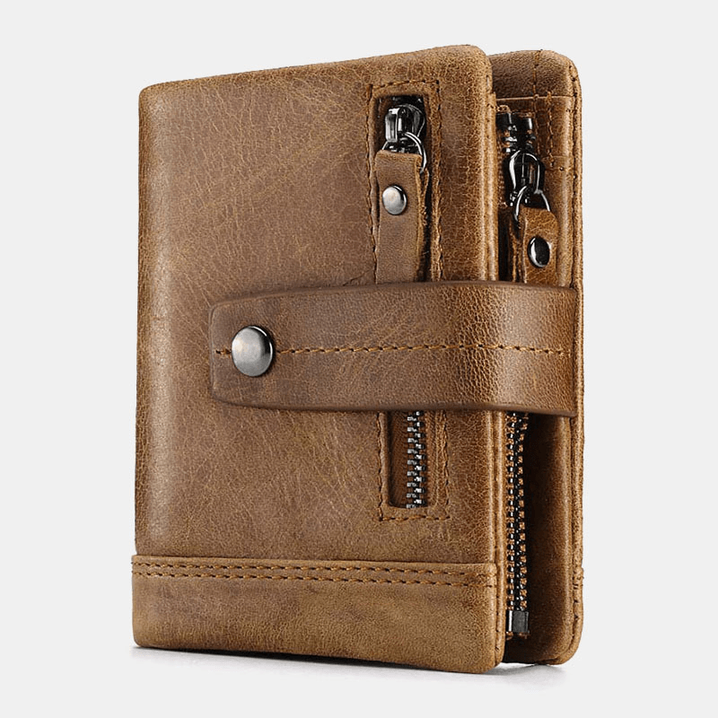 Men Genuine Leather Vintage Wallet Zipper Coin Bag Card Holder - MRSLM