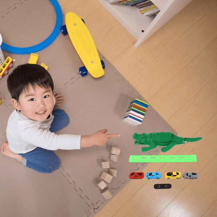 Kids DIY Crocodile Rail Car Track Racing Alligator Race Toys Children Gift with 4 Cars - MRSLM