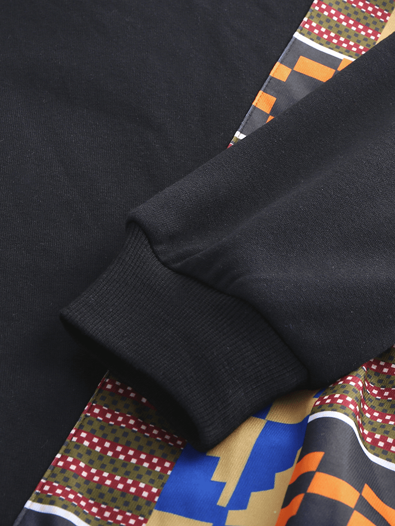 Mens Fashion Pattern Printing Hooded Drawstring Long Sleeve Casual Sweatshirt - MRSLM