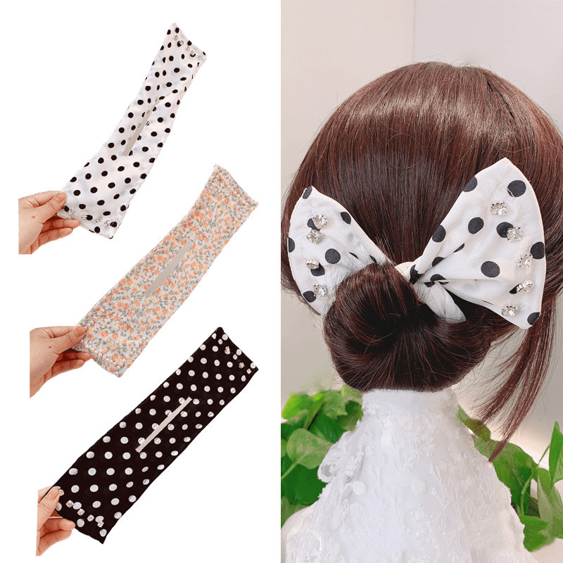 Women Elegant Solid Print Bun DIY Hairstyle Making Hold Long Tools Bow Headband Hairbands Fashion Hair Accessories - MRSLM