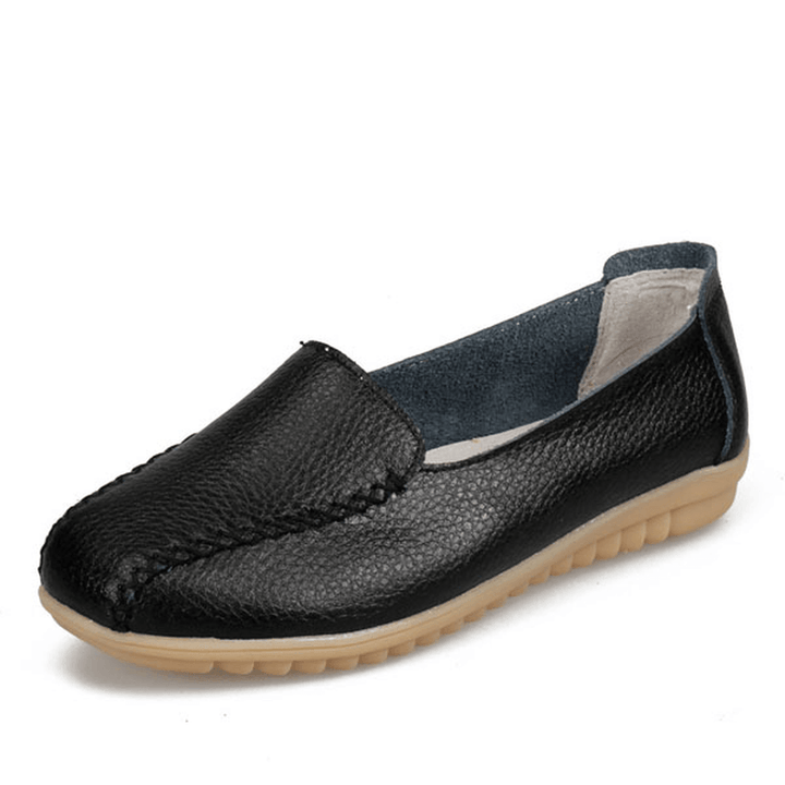 Women Loafers Shoes Casual Outdoor Slip on Leather Flats - MRSLM