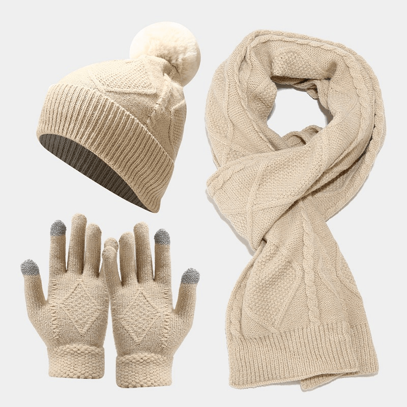 Three Piece Set of Autumn and Winter Hats, Scarves, Gloves - MRSLM