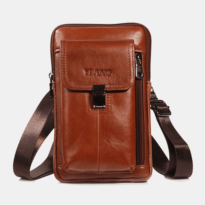 Men Genuine Leather 6.5 Inch Phone Bag Holder Belt Bag Waist Bag Crossbody Bag Shoulder Bag - MRSLM