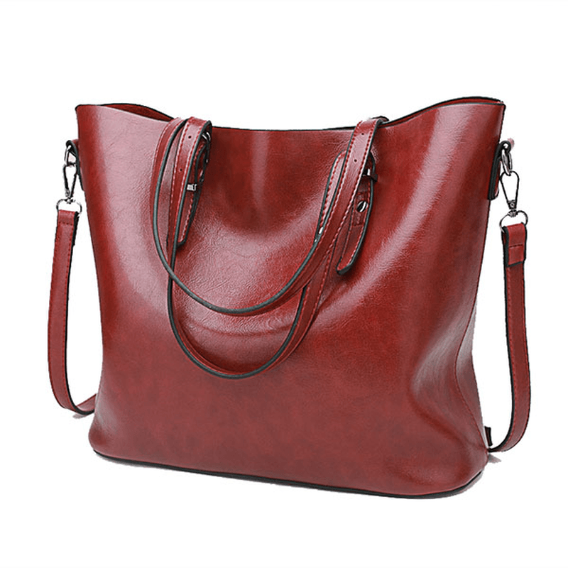 Women Oil Leather Tote Handbag Vintage Shoulder Bag - MRSLM