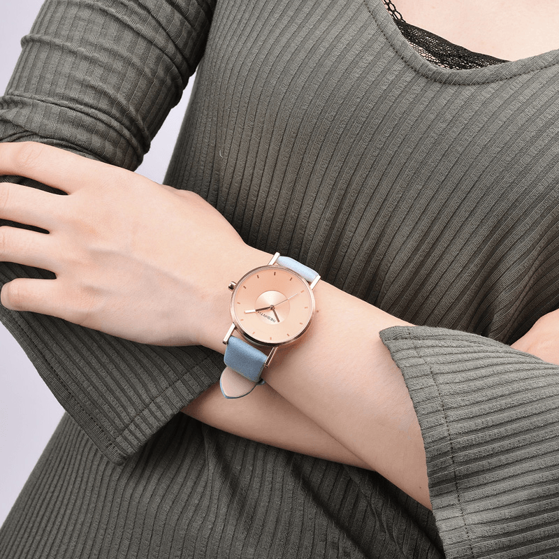 REBIRTH RE055 Rose Gold Case Women Wrist Watch Casual Style Gift Leather Strap Quartz Watches - MRSLM