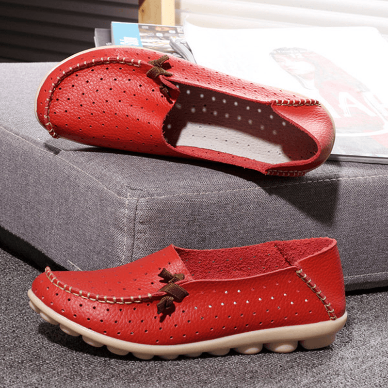 Big Size Women Casual Flat Shoes Slip on Ballerina Flats Hollow Out Flat Loafers - MRSLM