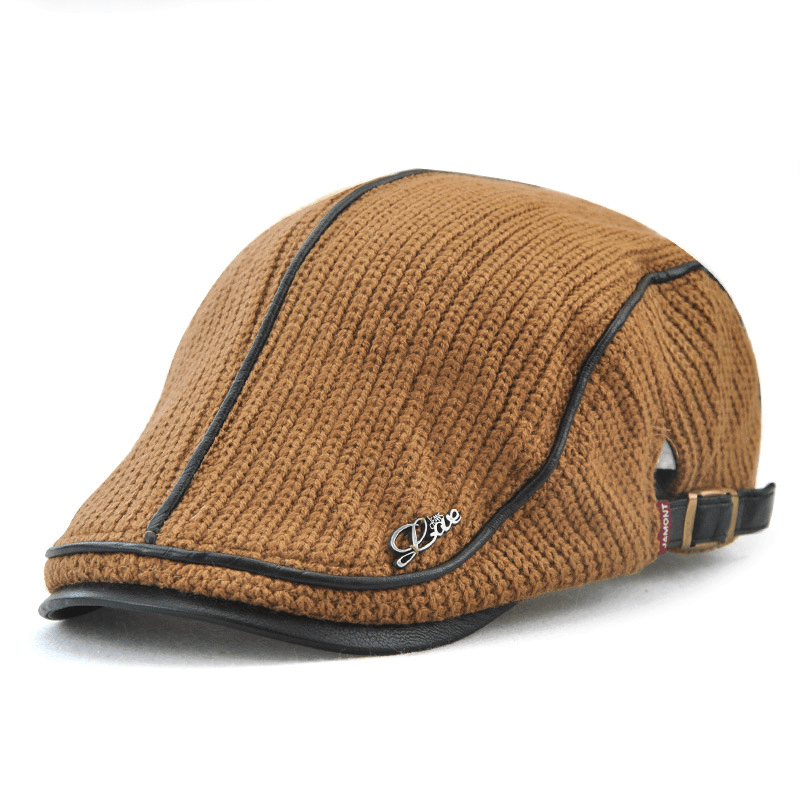 Men'S Knit Cap Hat Padded Warm Beret Caps Casual Outdoor Visor Forward Hat - MRSLM