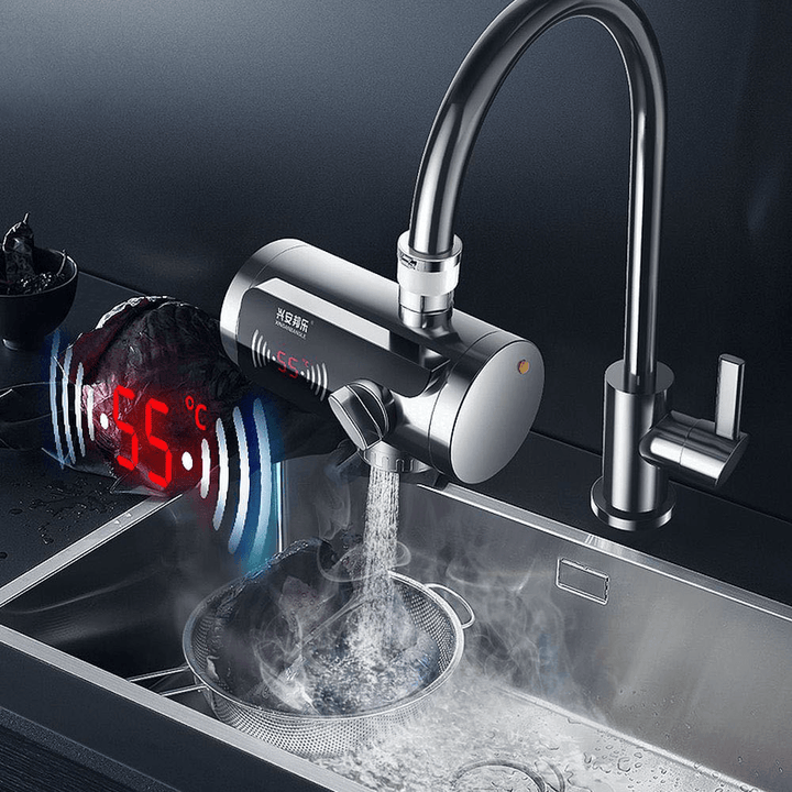 JB-14A 2000W Stainless Steel Connecting 3Sec Instant Hot Water Faucet LCD Temperature Display for Kitchen Bathroom - MRSLM